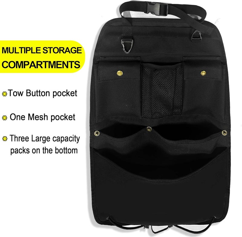 BEATUNEE Black Car Seat Back Organizer with Multiple Pockets and Hooks - Image 2
